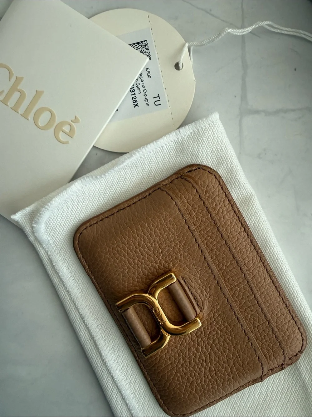 Chloé Marcie Beige Leather Card Holder with Gold Hardware